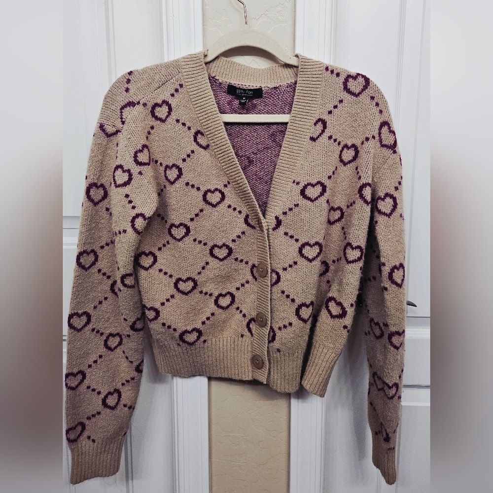 Heart Patterned Cardigan Sweater
